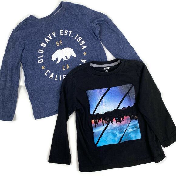 Old Navy Graphic T Shirts Set of 2 Long Sleeve Toddler Sz XS Blue Black Crewneck - Picture 1 of 7